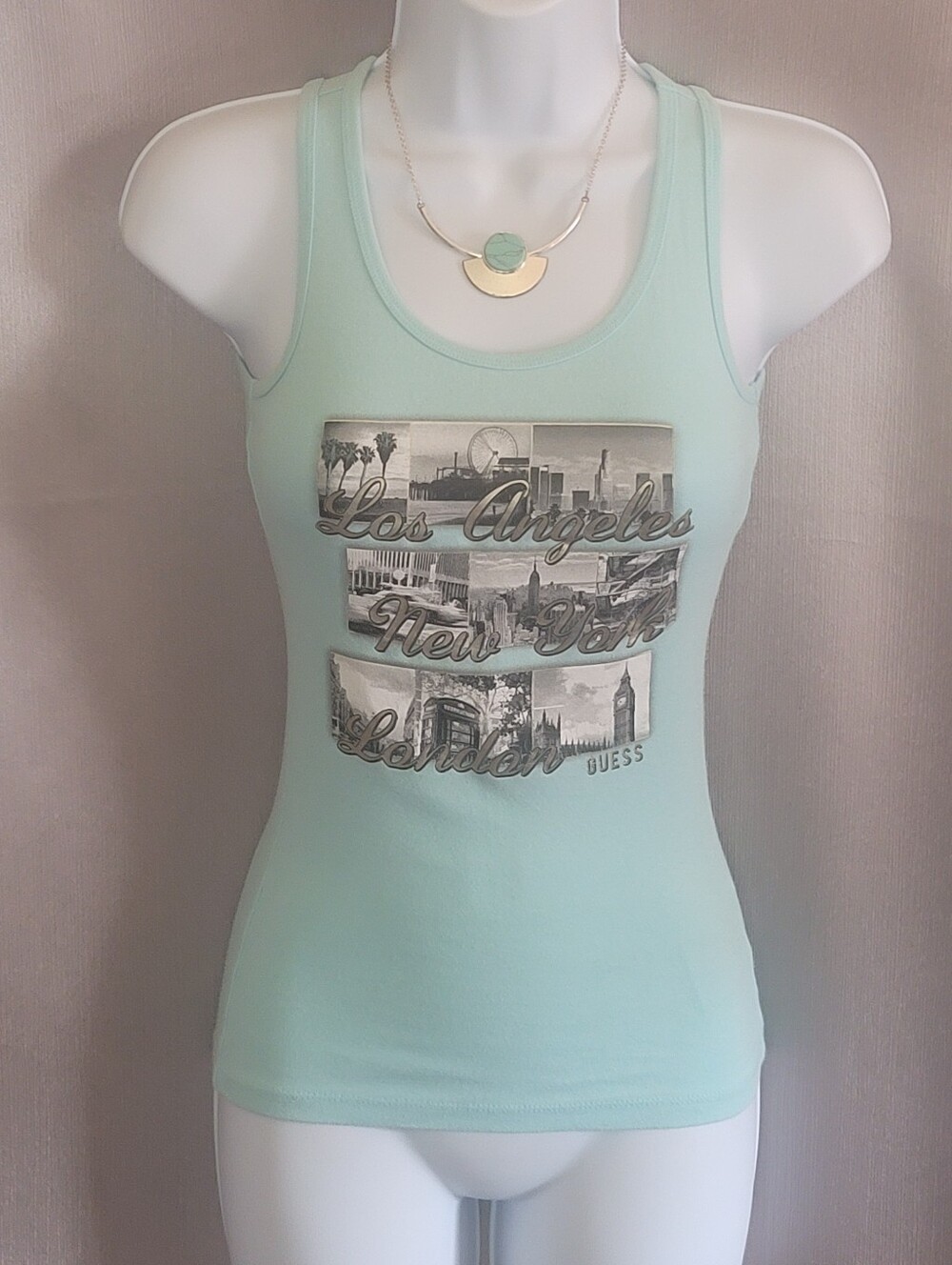 GUESS Mint Green Graphic City Tank Top